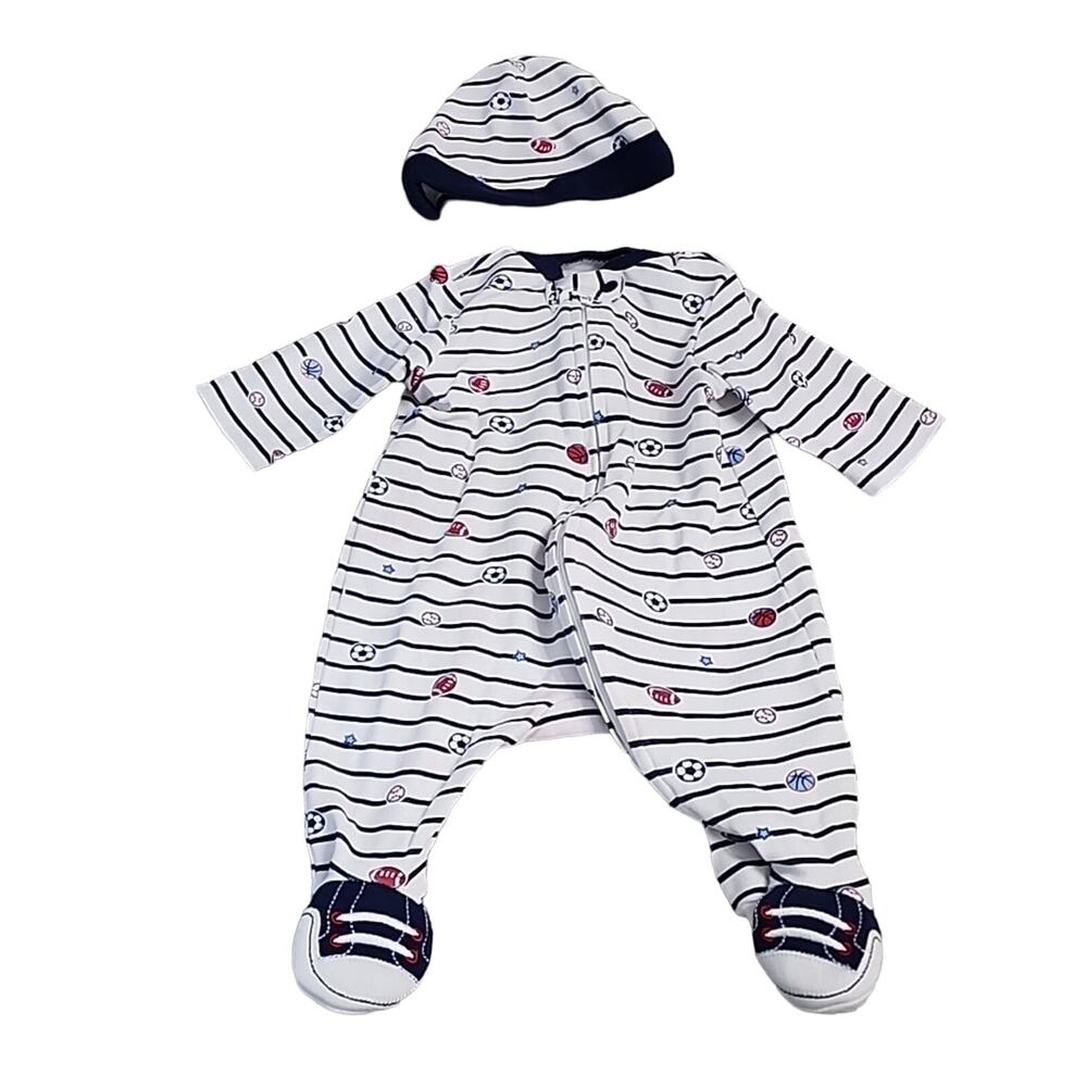 Little Me Newborn One Piece Footed Sleep and Play with Matching Hat